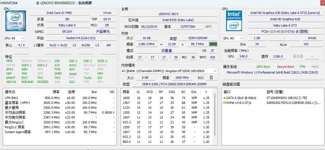 HWiNFO硬件检测中文绿色版截图1