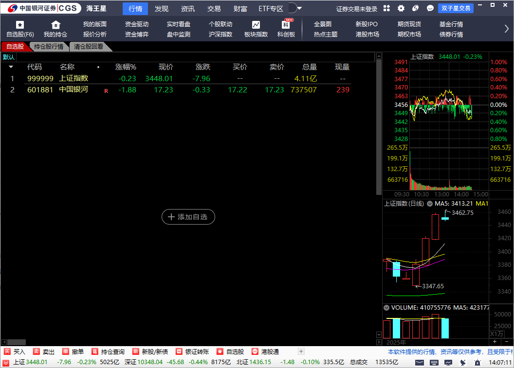中国银河证券海王星金融终端本截图2